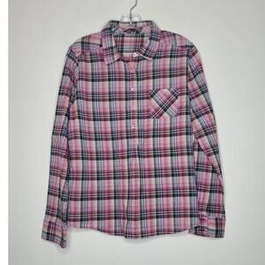 prAna pink grey tan plaid button down pullover shirt - medium